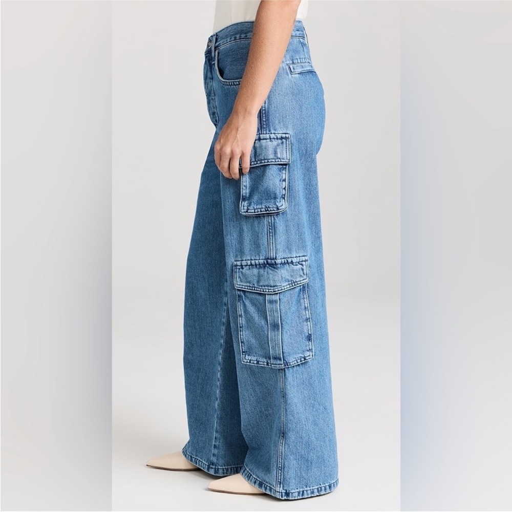 Favorite Daughter The Carly Shortie Cargo Jeans Wide Leg High Rise Denim Blue - Picture 3 of 10